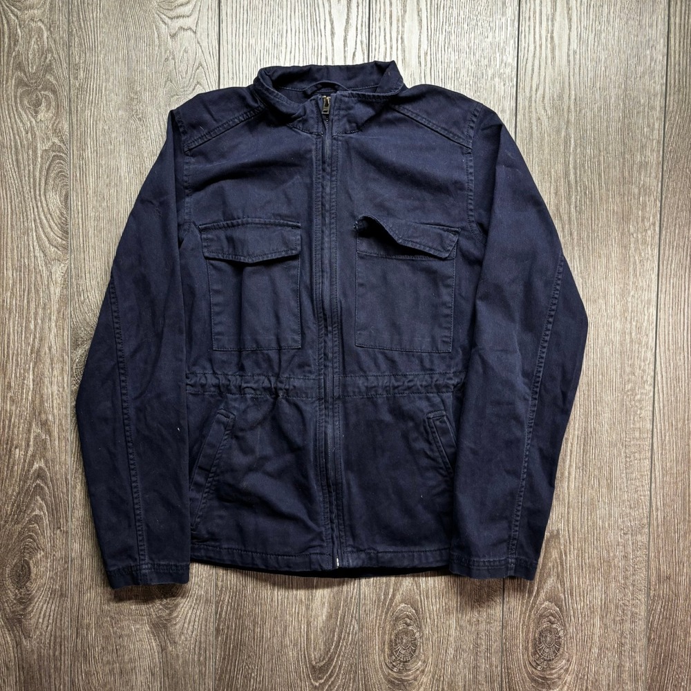 Gap Mens Medium Navy Blue Cotton Twill Utility Field Jacket Mock Neck
